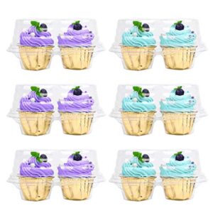 30 pack plastic cupcake boxes, 2 compartment clear cupcake containers,stack-able disposable cake cupcake carry boxes for cupcakes, muffins