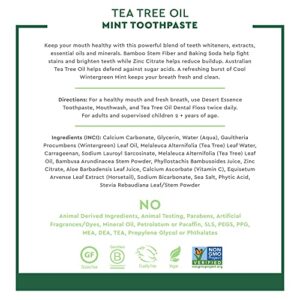 Desert Essence Tea Tree Oil Whitening Toothpaste Travel Size, 1 oz - Flouride Free, Gluten Free, Vegan, Non-GMO - with Bamboo Stem Fiber, Baking Soda, Tea Tree Oil for Whitening Teeth & Fresh Breath