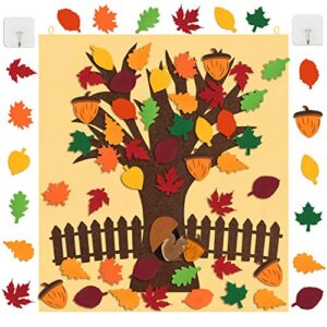 Fall Tree of Thanks Craft Kit - DIY Felt Fall Tree Board with Fence and 40 PCS Detachable Autumn Leaf Pine Cones Squirrel Ornaments for Kids Gifts Classroom Craft Thanksgiving Activity