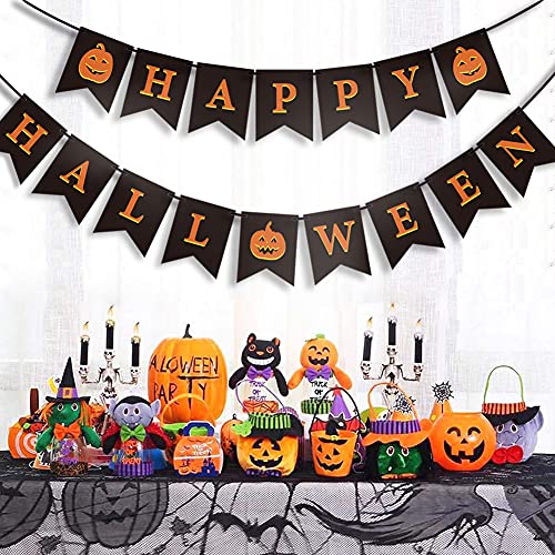 GEGEWOO Black HAPPY HALLOWEEN Banner Bunting with Pumpkin Sign Outdoor Indoor Home Decor for Mantle Fireplace Halloween Theme Party Decorations Supplies