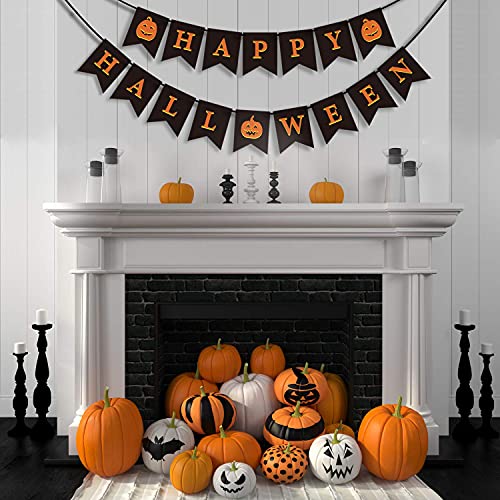 GEGEWOO Black HAPPY HALLOWEEN Banner Bunting with Pumpkin Sign Outdoor Indoor Home Decor for Mantle Fireplace Halloween Theme Party Decorations Supplies