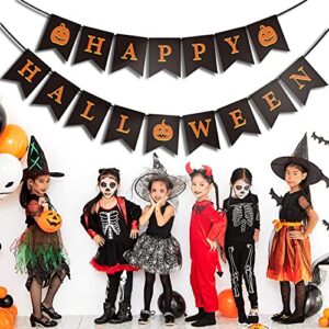 GEGEWOO Black HAPPY HALLOWEEN Banner Bunting with Pumpkin Sign Outdoor Indoor Home Decor for Mantle Fireplace Halloween Theme Party Decorations Supplies