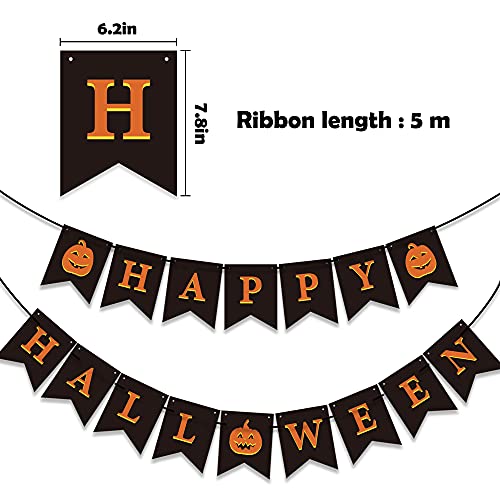 GEGEWOO Black HAPPY HALLOWEEN Banner Bunting with Pumpkin Sign Outdoor Indoor Home Decor for Mantle Fireplace Halloween Theme Party Decorations Supplies