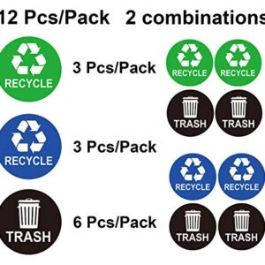 4"x4" Recycle Sticker Sign Trash Can Decal - 12 Recycling Trash Bin Labels Waterproof Organize & Coordinate Garbage Waste from Recycling (Recycle Trash, 4 inch)