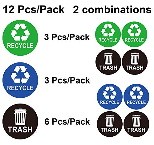 4"x4" Recycle Sticker Sign Trash Can Decal - 12 Recycling Trash Bin Labels Waterproof Organize & Coordinate Garbage Waste from Recycling (Recycle Trash, 4 inch)