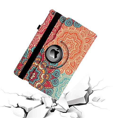 iPad Case Fit 2018/2017 iPad 9.7 6th/5th Generation - 360 Degree Rotating iPad Air Case Cover with Auto Wake/Sleep Compatible with Apple iPad 9.7 Inch 2018/2017 (Red Mandala)