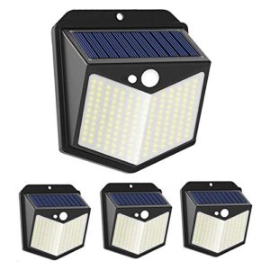 solar wall lights outdoor, 140 led motion sensor backyard light, frosting lightshade flood light, waterproof garden security light for driveway porch walkway pool patio deck (no glare, 4 pack)