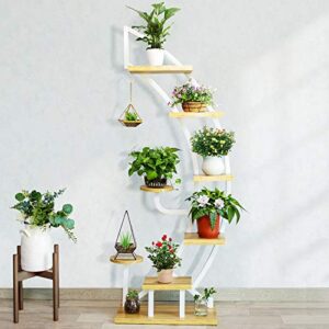 vivohome 6 tier 9 potted steel-wood plant stand with hanger, curved flower pot holder shelf for indoor