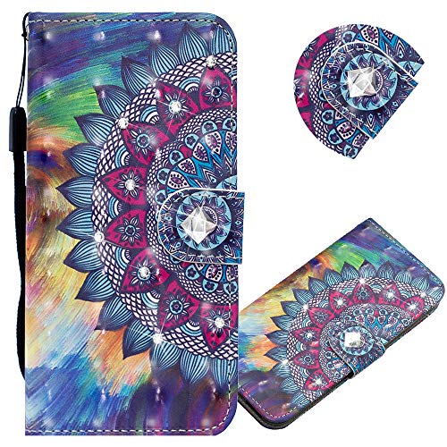 EMAXELER Xiaomi Redmi 9A Case 3D Creative Pattern PU Leather Wallet Diamond Case Bookstyle Flip Stand Card Holder Shockproof Magnetic Cover for Xiaomi Redmi 9A CY Oil Painting Mandala.