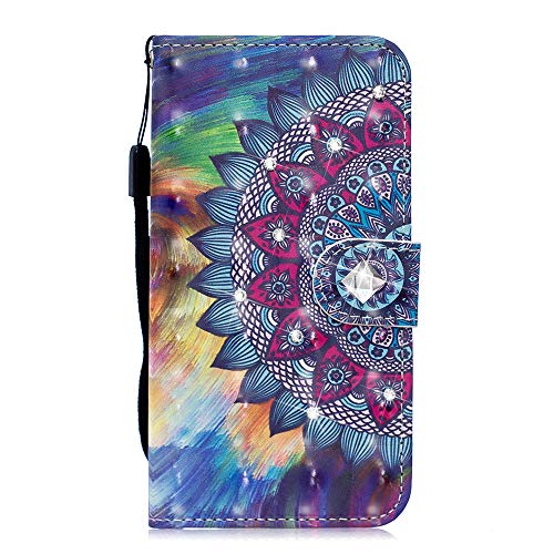 EMAXELER Xiaomi Redmi 9A Case 3D Creative Pattern PU Leather Wallet Diamond Case Bookstyle Flip Stand Card Holder Shockproof Magnetic Cover for Xiaomi Redmi 9A CY Oil Painting Mandala.