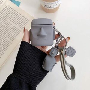 for Apple Airpods Pro and 1/2 Charging Case Easter Island Statues Silicone Cover and Pendant Keychain 3D Lovely Stone Man Father and Son (Airpods Pro)