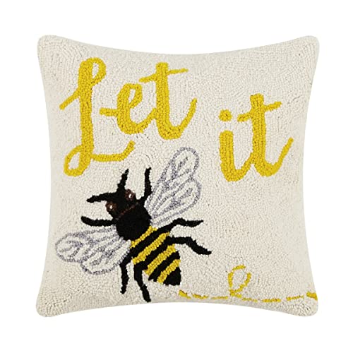 Peking Handicraft 30TG511C16SQ Let it Bee Poly Filled Hook Pillow, 16-inch Square, Wool and Cotton