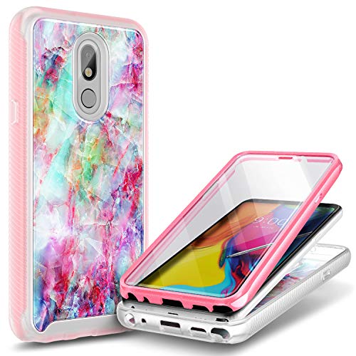 E-Began Case for LG Journey LTE L322DL, Neon Plus/Aristo 4+ Plus/Escape Plus/Tribute Royal/Arena 2, Full-Body Protective Shockproof Bumper with Built-in Screen Protector -Marble Design Fantasy