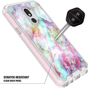 E-Began Case for LG Journey LTE L322DL, Neon Plus/Aristo 4+ Plus/Escape Plus/Tribute Royal/Arena 2, Full-Body Protective Shockproof Bumper with Built-in Screen Protector -Marble Design Fantasy