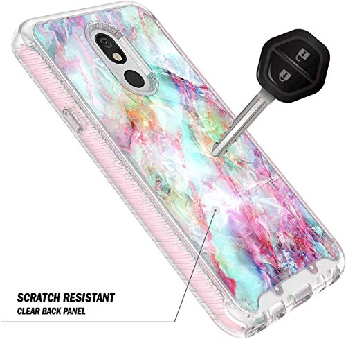 E-Began Case for LG Journey LTE L322DL, Neon Plus/Aristo 4+ Plus/Escape Plus/Tribute Royal/Arena 2, Full-Body Protective Shockproof Bumper with Built-in Screen Protector -Marble Design Fantasy