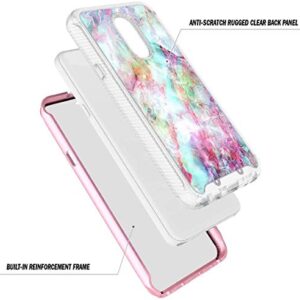 E-Began Case for LG Journey LTE L322DL, Neon Plus/Aristo 4+ Plus/Escape Plus/Tribute Royal/Arena 2, Full-Body Protective Shockproof Bumper with Built-in Screen Protector -Marble Design Fantasy