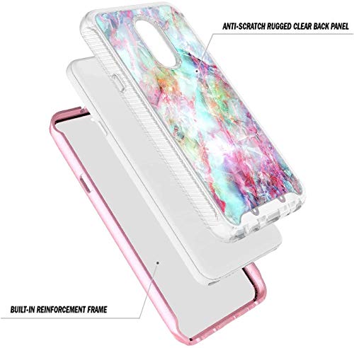 E-Began Case for LG Journey LTE L322DL, Neon Plus/Aristo 4+ Plus/Escape Plus/Tribute Royal/Arena 2, Full-Body Protective Shockproof Bumper with Built-in Screen Protector -Marble Design Fantasy