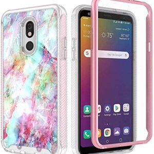 E-Began Case for LG Journey LTE L322DL, Neon Plus/Aristo 4+ Plus/Escape Plus/Tribute Royal/Arena 2, Full-Body Protective Shockproof Bumper with Built-in Screen Protector -Marble Design Fantasy