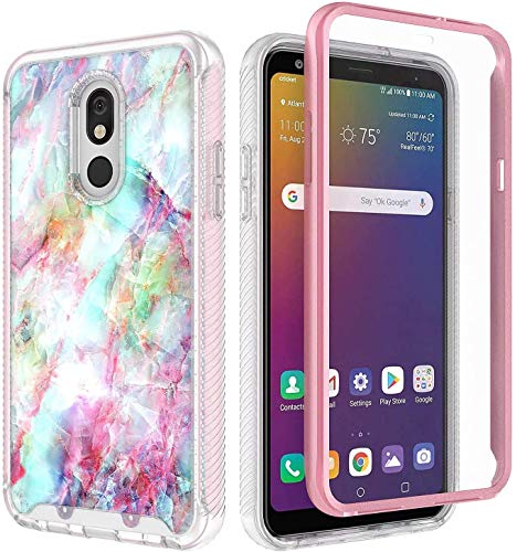 E-Began Case for LG Journey LTE L322DL, Neon Plus/Aristo 4+ Plus/Escape Plus/Tribute Royal/Arena 2, Full-Body Protective Shockproof Bumper with Built-in Screen Protector -Marble Design Fantasy