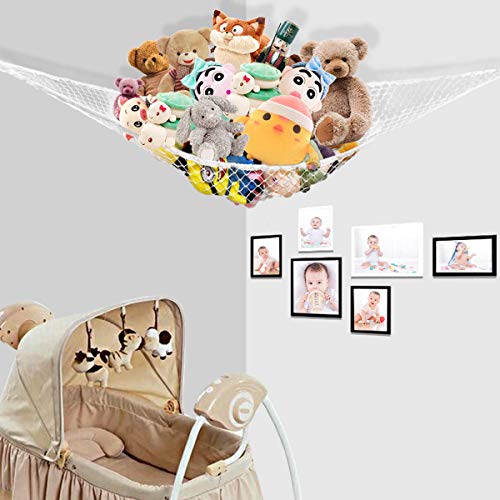 Hammock Mesh Toy Net Stuffed Animal Hammock Mesh Toys Net for Kids Jumbo Large Storage Mesh Net for Pet Corner Animal Hammock Stuffed Animals Wall Hanging Organizer (White)