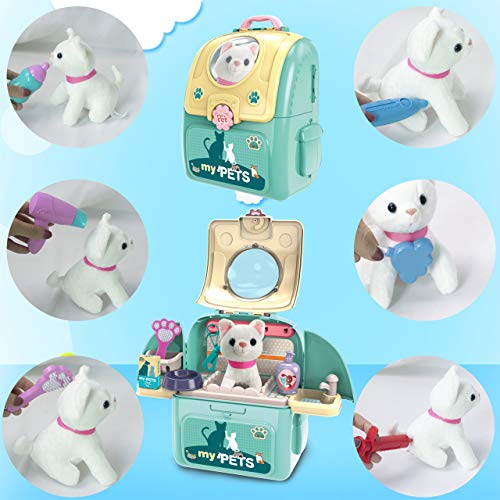 Pet Cat Carrier Backpack Toy, MAGIC4U 23PCS Pet Care Playset,Vet Clinic and Doctor Kit for Kids, Pet Veterinarian Medical Role Play Set for Boys and Girls Ages 3-6