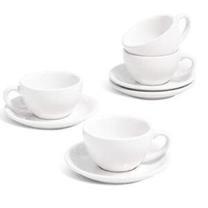 le tauci 3 oz espresso cups with saucers，set of 4，demitasse coffee cup for shot, lungo, ristretto - white