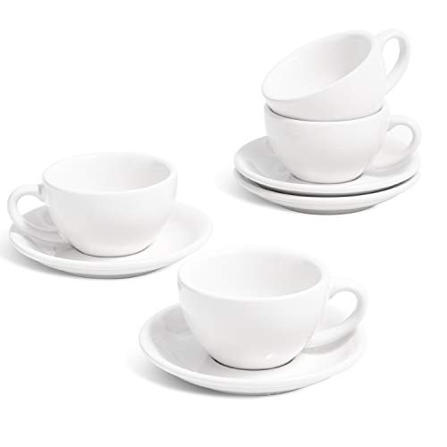 LE TAUCI 3 oz Espresso Cups with Saucers，Set of 4，Demitasse Coffee Cup for Shot, Lungo, Ristretto - White