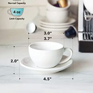 LE TAUCI 3 oz Espresso Cups with Saucers，Set of 4，Demitasse Coffee Cup for Shot, Lungo, Ristretto - White