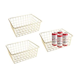fvstar 3pcs wire storage baskets for organizing,pantry organization bins for cabinets,metal basket for kitchen,laundry,garage,fridge,bathroom countertop organizer (small, gold)