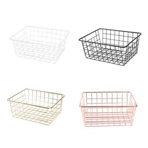 Fvstar 3pcs Wire Storage Baskets for Organizing,Pantry Organization Bins for Cabinets,Metal Basket for Kitchen,Laundry,Garage,Fridge,Bathroom Countertop Organizer (Small, Gold)