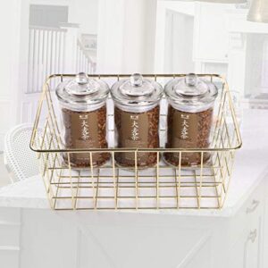 Fvstar 3pcs Wire Storage Baskets for Organizing,Pantry Organization Bins for Cabinets,Metal Basket for Kitchen,Laundry,Garage,Fridge,Bathroom Countertop Organizer (Small, Gold)