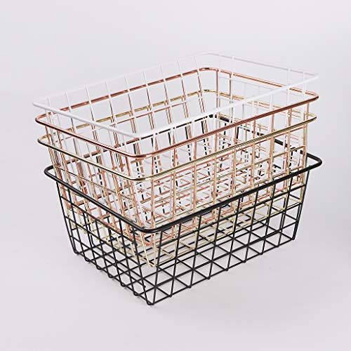 Fvstar 3pcs Wire Storage Baskets for Organizing,Pantry Organization Bins for Cabinets,Metal Basket for Kitchen,Laundry,Garage,Fridge,Bathroom Countertop Organizer (Small, Gold)