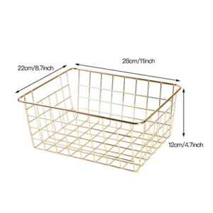 Fvstar 3pcs Wire Storage Baskets for Organizing,Pantry Organization Bins for Cabinets,Metal Basket for Kitchen,Laundry,Garage,Fridge,Bathroom Countertop Organizer (Small, Gold)