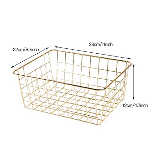 Fvstar 3pcs Wire Storage Baskets for Organizing,Pantry Organization Bins for Cabinets,Metal Basket for Kitchen,Laundry,Garage,Fridge,Bathroom Countertop Organizer (Small, Gold)