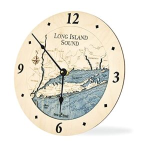 Sea & Soul Long Island Sound 3-D Nautical Wood Chart 12" Wall Clock, Handcrafted in The USA, Topographic Water Map Clock, Carved Lake Art Wall Clock, Coastal Décor (Deep Blue)