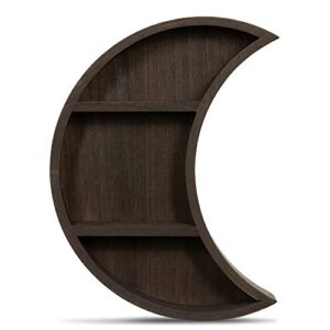 rustix rustic brown crescent moon shelf - wall mounted hanging floating shelves for essential oil display or crystal holder - moon phase hippie celestial boho nursery decor - gothic witchy room decor