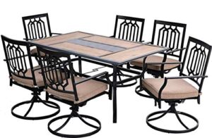 phi villa 7-piece outdoor furniture dining set, 1 rectangle 60"x 37" large umbrella table, 6 swivel chairs furniture set for outdoor garden lawn pool metal frame easy to care weather resistant