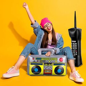 6 Pcs 80s 90s Hip Hop Costume Outfit Kit Inflatable Radio Boombox Necklace Ring Sunglasses Hat Rapper Accessories