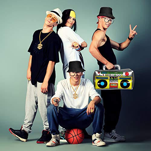 6 Pcs 80s 90s Hip Hop Costume Outfit Kit Inflatable Radio Boombox Necklace Ring Sunglasses Hat Rapper Accessories