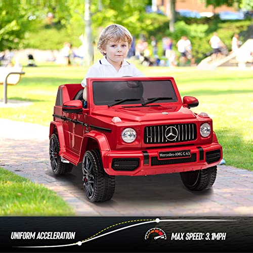 TOBBI 12V Kids Ride On Car, Licensed Mercedes Benz G63 Electric Car for Kids, Kids' Electric Vehicle Car with Remote Control, Openable Doors/Spring Suspension System/Music's Play & Led Lights-Red