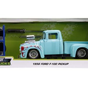 Jada Toys Just Trucks 1:24 1956 Ford F-100 with Rack Die-cast Car Blue/Red Flames, Toys for Kids and Adults