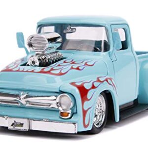 Jada Toys Just Trucks 1:24 1956 Ford F-100 with Rack Die-cast Car Blue/Red Flames, Toys for Kids and Adults