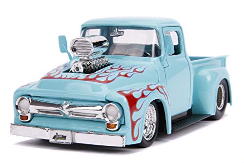 Jada Toys Just Trucks 1:24 1956 Ford F-100 with Rack Die-cast Car Blue/Red Flames, Toys for Kids and Adults