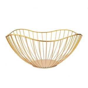 IBWell High Style Curved-Edge Modern Creative Stylish Single Tier Dish,Metal Iron Wire Fruit Vegetables Bread Decorative Stand Serving Bowls Basket Holder (Gold)