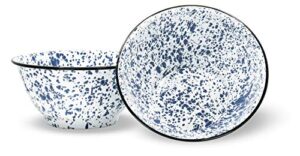 red co. set of 2 enamelware metal large classic 4 quart round salad serving bowl, navy blue marble/black rim - splatter design