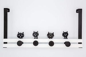 creathome over the door rail with 4 peg hooks, lovely cat pattern, black and white style