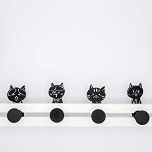 Creathome Over The Door Rail with 4 Peg Hooks, Lovely Cat Pattern, Black and White Style