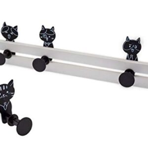 Creathome Over The Door Rail with 4 Peg Hooks, Lovely Cat Pattern, Black and White Style