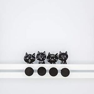 Creathome Over The Door Rail with 4 Peg Hooks, Lovely Cat Pattern, Black and White Style