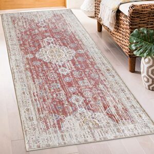 realife machine washable rug - stain resistant, non-shed - eco-friendly, non-slip, family & pet friendly - made from premium recycled fibers - persian distressed - clay, 2'6" x 8'